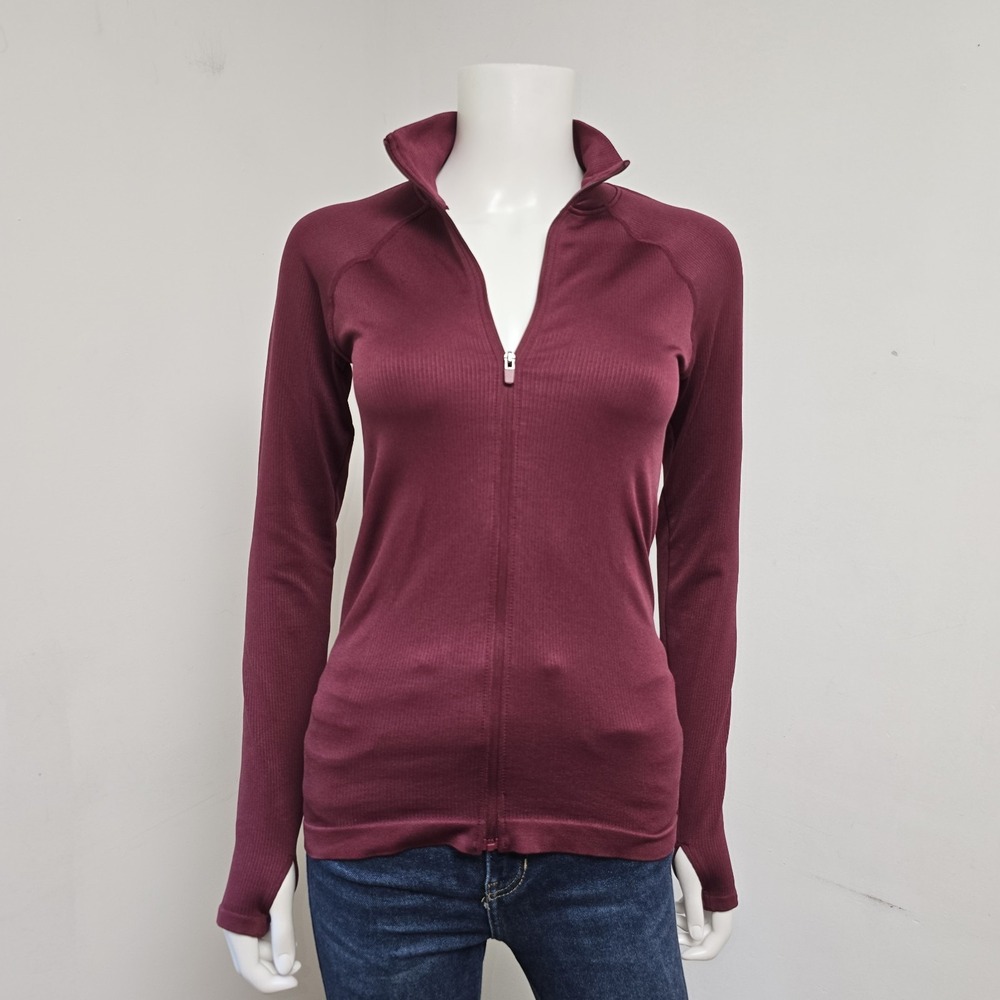 Fabletics Ribbed Luciana Seamless Long Sleeve Top Full Zip Size S Maroon NWT